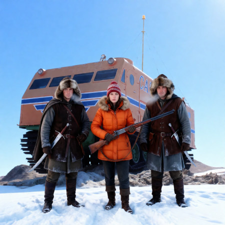 Герои перед вездеходом